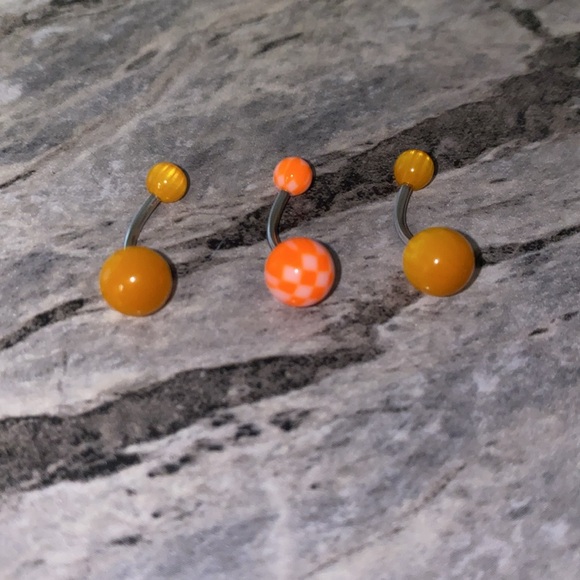 3 Belly Button Ring Set Orange - Picture 2 of 3